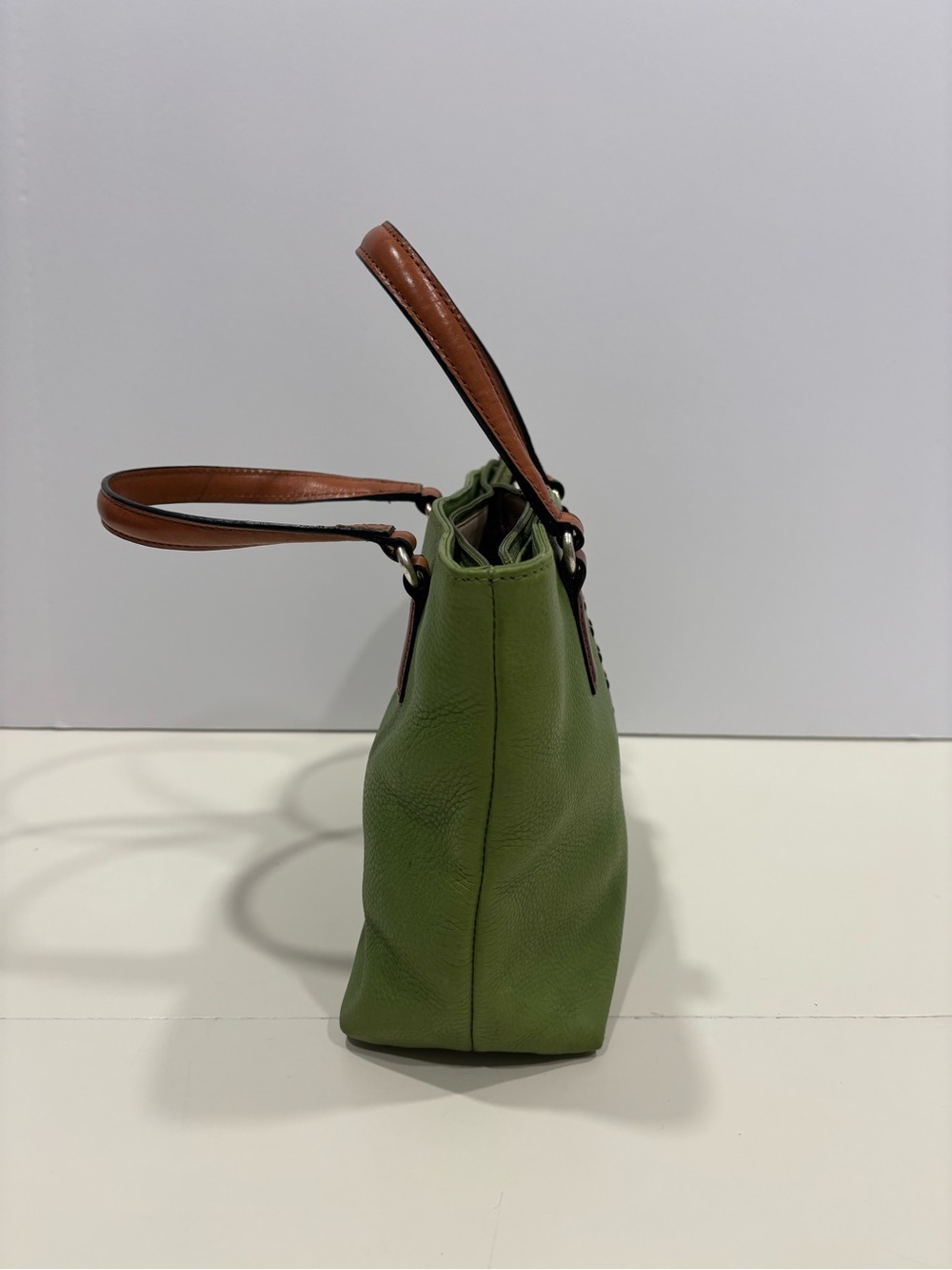 Fossil Green Tote with Brown Handles - Picture 5 of 12